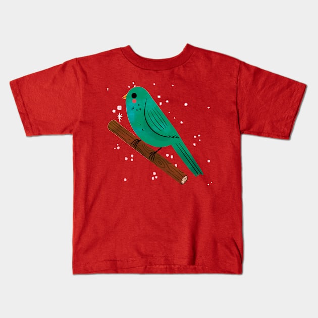 Kawaii Bird Painting Hand Drawn Kids T-Shirt by Mako Design 